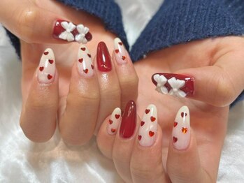 アイネイルズ 三宮店(I nails)/白リボンホロハート￥7650