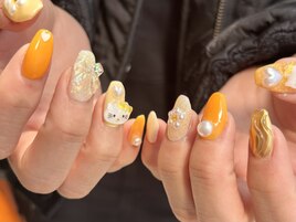 オレンジ、キイロネイル