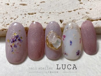 ネイルアトリエルカ(nail atelier LUCA)/W-148 春色押し花×シェルネイル
