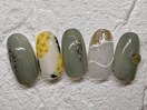 春ネイル/ミモザ/ミラー/押し花