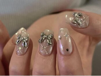 ジェミーネイル エビス(Jemiy nail ebisu)/パールミラーシルバーリボン
