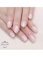 ピオニーネイル(peony nail)/乳白色ストーンビジューネイル