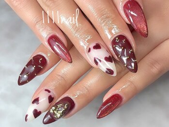 イチイチイチイチネイル(1111nail)/ボルドー×ハート♪