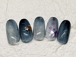 春ネイル/桜/ネイビー/ミラー