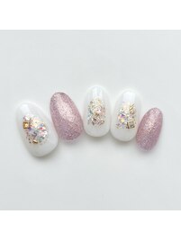 春ネイル　チーク　ホロ