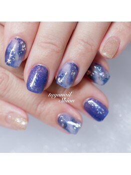 たゆ ネイル(たゆnail)/パラジェルネイビー星空ネイル