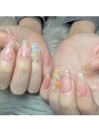 【お客様ネイル】桃デザイン
