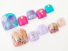 ワンカラー＋お花アート