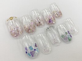 ラメグラデ+シェル
