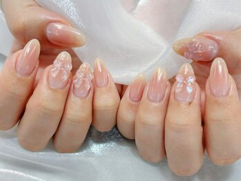 チークネイル　リボン　ピンク