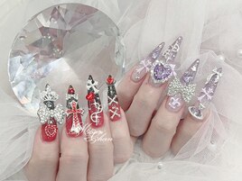 赤紫姫系ロングネイル