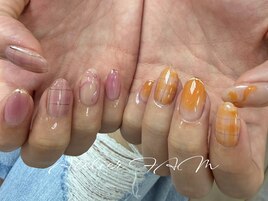 チェック×リボンネイル