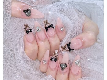 アリーズ(Allies)/黒リボン チェックネイル