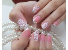 ネイルサロンミキ 横浜(MIKI)/ガラスフレンチ3D花薔薇上品白