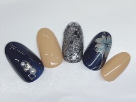 手描き　花　ラメ　オフィス