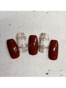 ネイルアンドまつげ リュフェール 五反田(Nail Lufaire)/ボルドーチェックネイル
