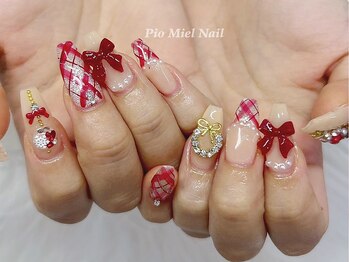 レッド×ツイード×リボンネイル