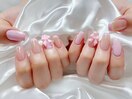 リボンネイル　フレンチ　ピンク