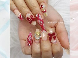 レッド×ツイード×リボンネイル