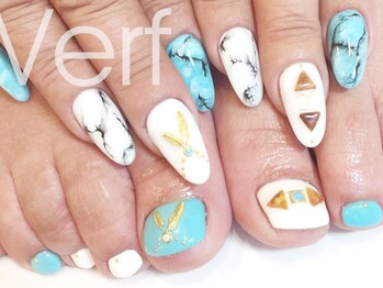ネイルサロン べルフ(nail salon Verf)/ターコイズ×大理石ネイル