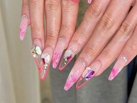 ロングスカルプ×ピンクネイル