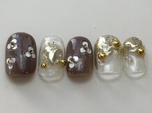 ネイルメゾン 天神店(NAIL MAISON)/ホロ手書きお花¥カフェラテ6000