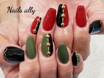 ネイルズアリー 立川店(Nails ally)/ブラック×グッチ×スタッズ×秋