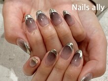 ネイルズアリー 立川店(Nails ally)/ミラーフレンチ×ブラックグラデ