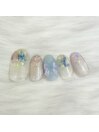 紫陽花とリボンの梅雨ネイル