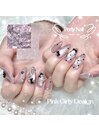 ピンク×黒のガーリーネイル◎