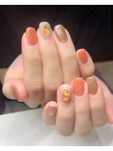 アイリス ネイルアンドアイラッシュ(IRIS nail&eyelash)/オレンジ&天然石パーツ♪