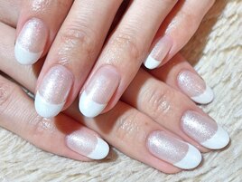 【ハンド】白フレンチ×ラメ