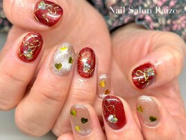 ハートホロネイル/赤ネイル