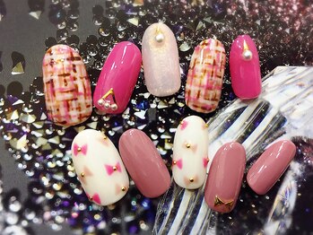 クリスタルネイル ボンベルタ橘店(CRYSTAL NAIL)/ツイード×リボン