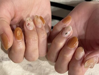 アイネイルズ 梅田店(I nails)/オレンジミラー華奢ライン¥9700