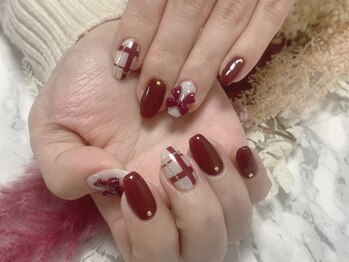ハナネイル(はなNAIL)/赤チェック&赤リボン