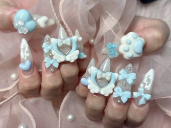 ベリッシモォセンスアーレ/水色猫耳ハートネイル