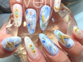 フェザー×マーブルネイル