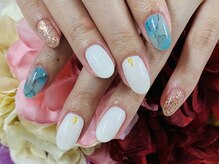 ダブルネイル(Double Nail)/【ほり】大理石×ホワイトカラー