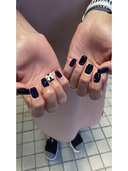 Mネイルアンドカフェ シェレステ/navy × ribbon