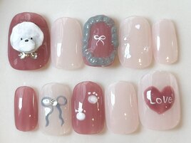 犬とリボンでガーリーに