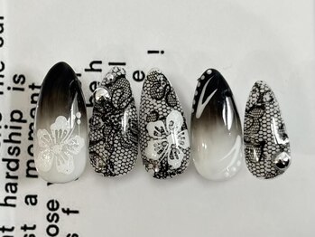 ジェミーネイル エビス(Jemiy nail ebisu)/黒レースハイビスカス10480yen
