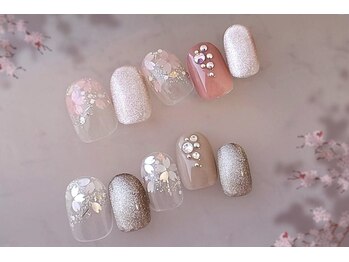 7000円 クリア 桜ネイル