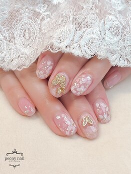 ピオニーネイル(peony nail)/桜ネイル バタフライビジュー