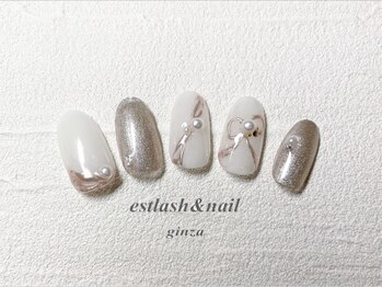 エストラッシュアンドネイル 銀座店(est lash&nail)/リボンネイル　ミラーネイル