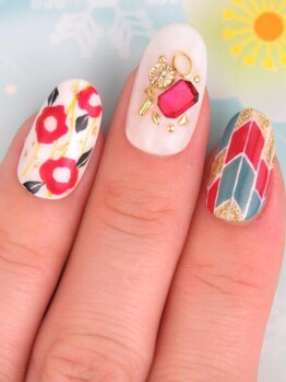 カラーズ 浜松店(colors)/椿×和柄でレトロネイル(^^♪