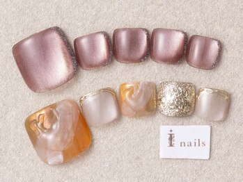 アイネイルズ 三宮店(I nails)の写真/初回オフ込★FOOTオータムコース¥8500♪繊細なアートで周りと差をつけて♪[三宮/パラジェル]