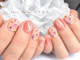 乙女ピンクマグ×宝石ネイル