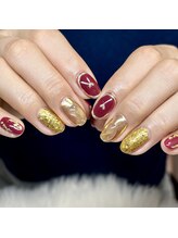 マイオティック ネイル(miotic nail)/ゴールドボルドーデザイン