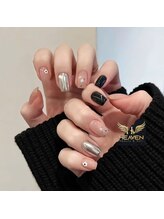 ヘブン ネイル 鶯谷(HEAVEN Nail)/Black Pink Vs Mirror Nail Art